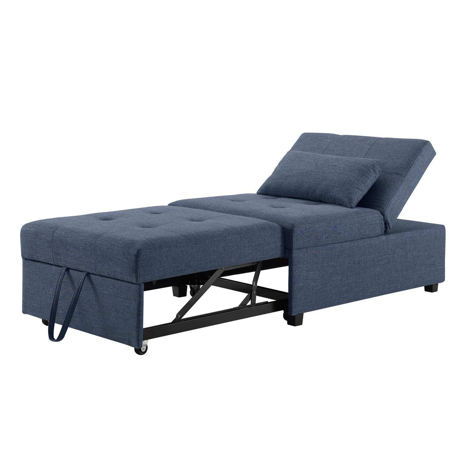 Powell Furniture Linon Boone Blue Upholstered Convertible Sofa Bed - Comfortable Sleeper Sofa for Small Spaces, Guest Rooms & Apartments
