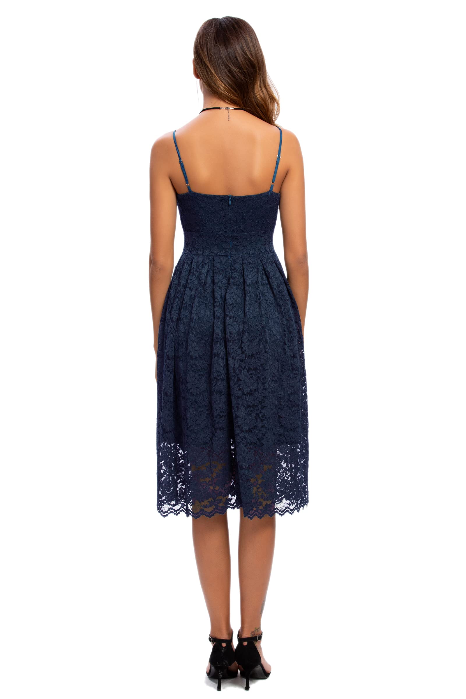 Elegant ATNLEWHI Women's Spaghetti Strap V-Neck Sleeveless A-Line Lace Dress for Evening, Cocktail Party, Formal Wedding Guest - Perfect for Summer Weddings, Date Nights & Special Occasions