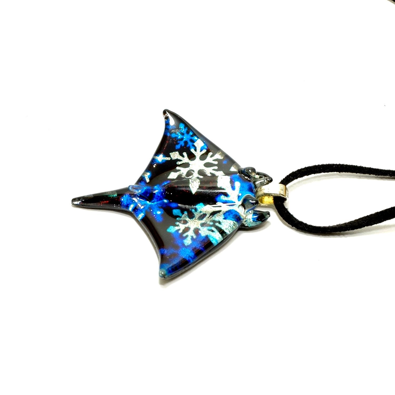 Handmade Manta Ray Glass Pendant Necklace - Ocean Jewelry Gift for Christmas