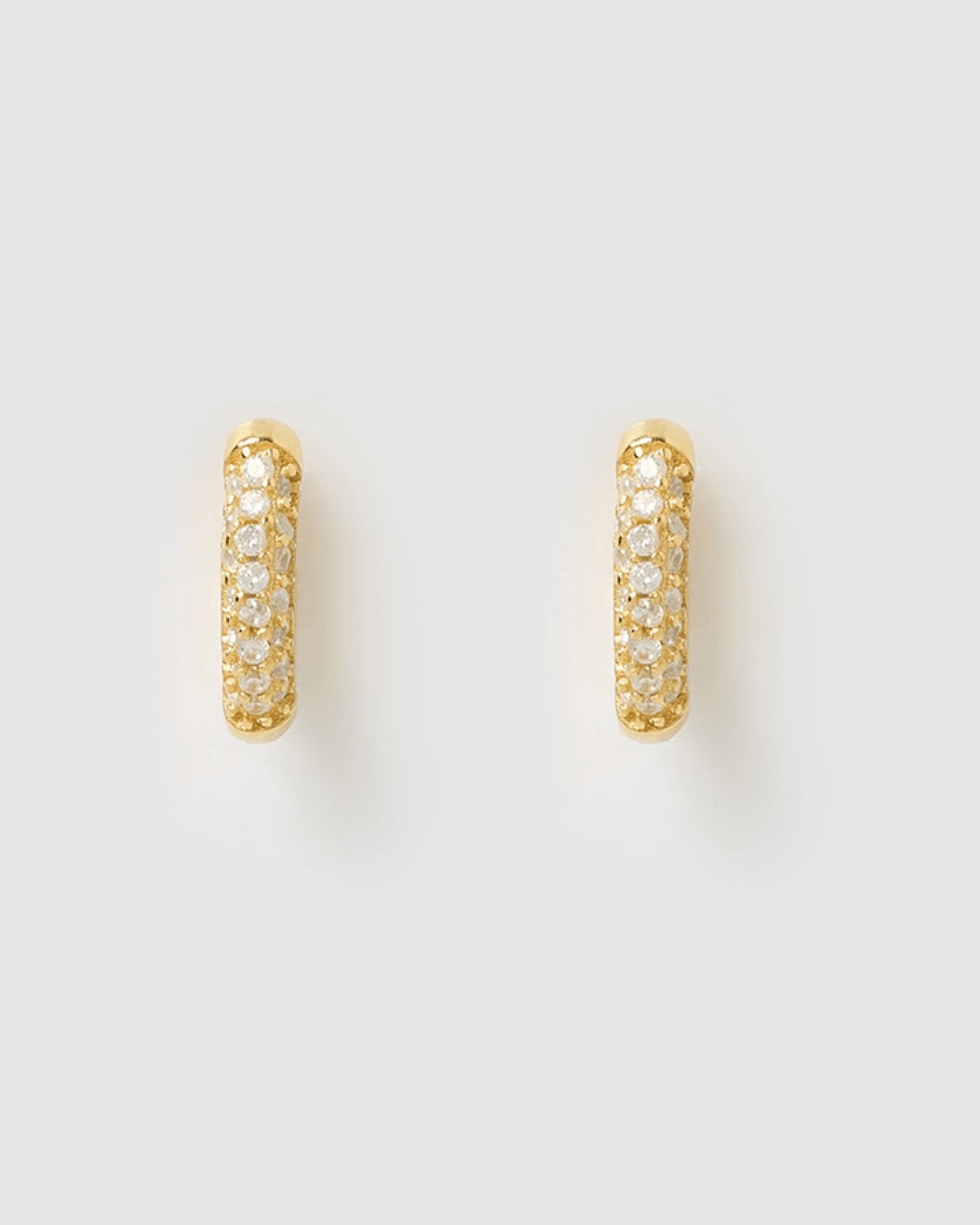 Izoa Coco Huggie Hoop Earrings for Women - 14K Gold Plated Clear Crystal Stud Earrings for Everyday Wear & Special Occasions