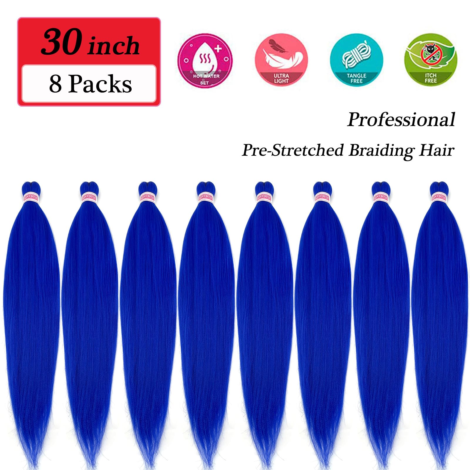 Blue Pre-Stretched Kanekalon Braiding Hair Extensions - 30 Inch, 8 Packs, Jumbo Box Braids, Natural Human Hair Look | Perfect for Micro Braids, Protective Styles & DIY Hair Styling