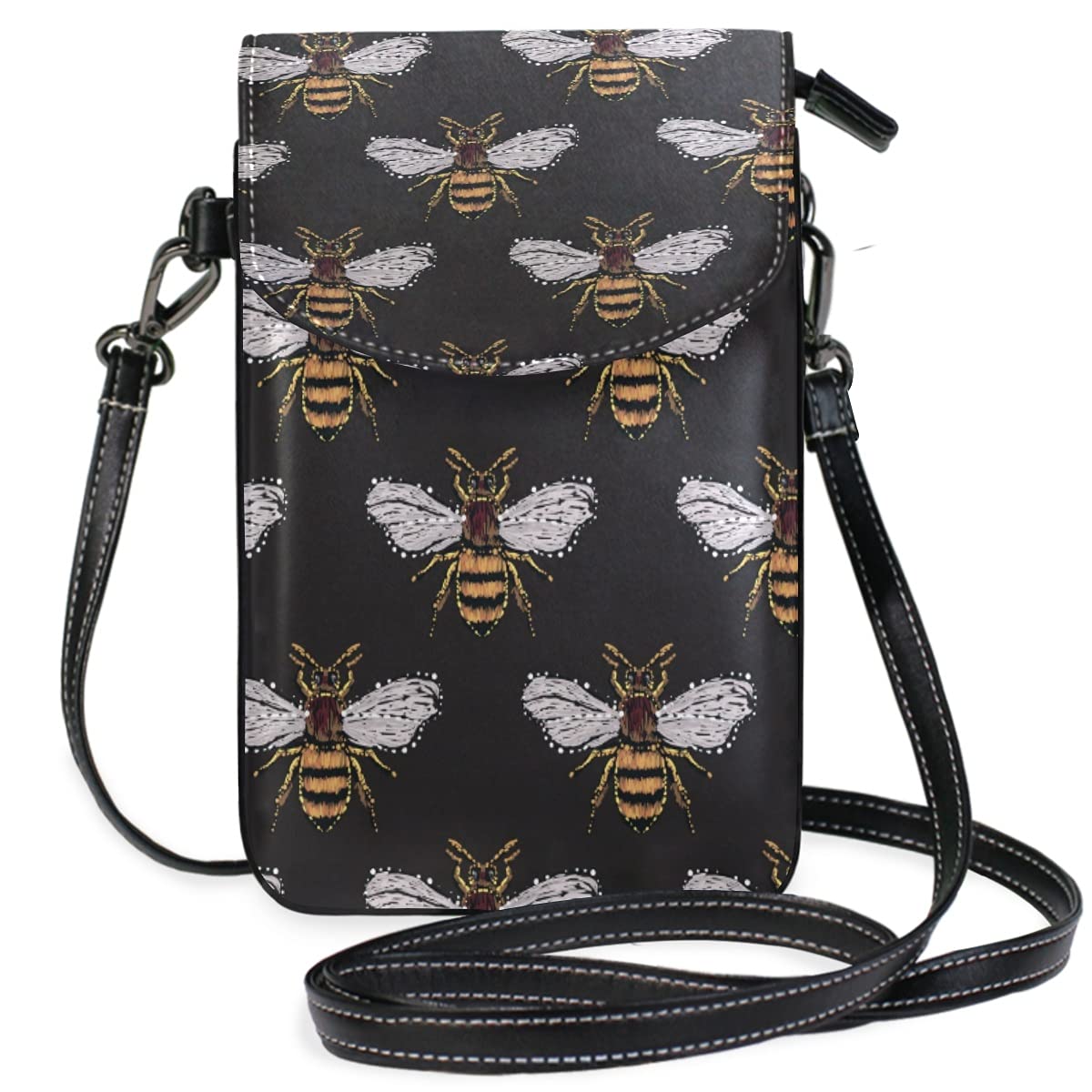 Stylish MNSRUU Small Crossbody Bag for Women - Bee Print Phone Pouch Wallet with Multiple Credit Card Slots | Perfect for Everyday Use, Travel & Shopping