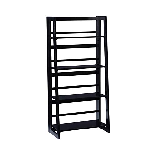 Linon Evans Black Wood Folding Bookcase - 5-Tier Storage Shelf for Home Office, Living Room & Bedroom - Space Saving Organizer for Books, Toys & Decor