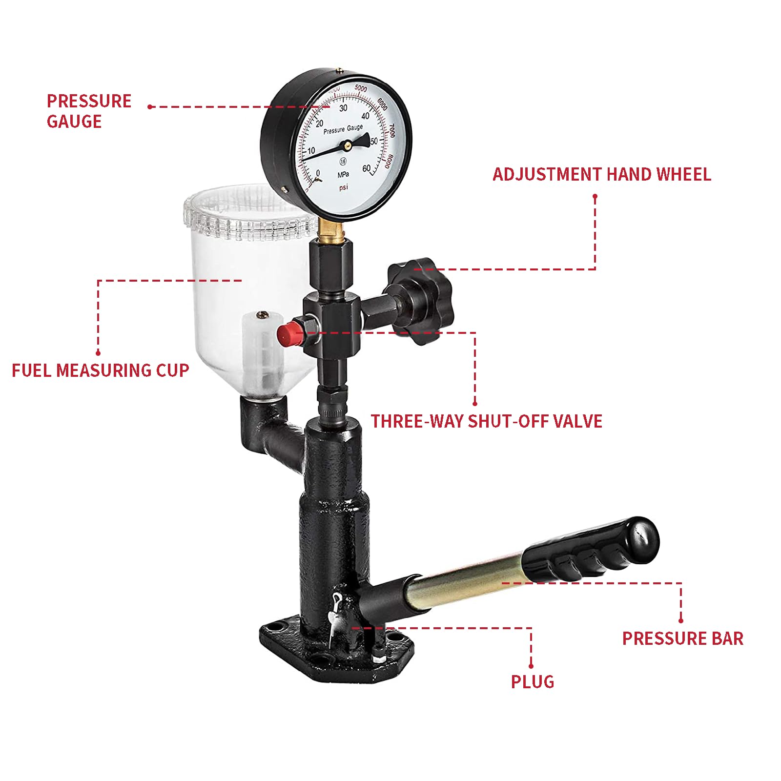400Bar 6000PSI Diesel Fuel Injector Tester Kit - Dual Scale Gauge for Adjusting & Testing Injector Nozzle Pop Pressure - Perfect for Diesel Engine Repair Shops & Automotive Maintenance