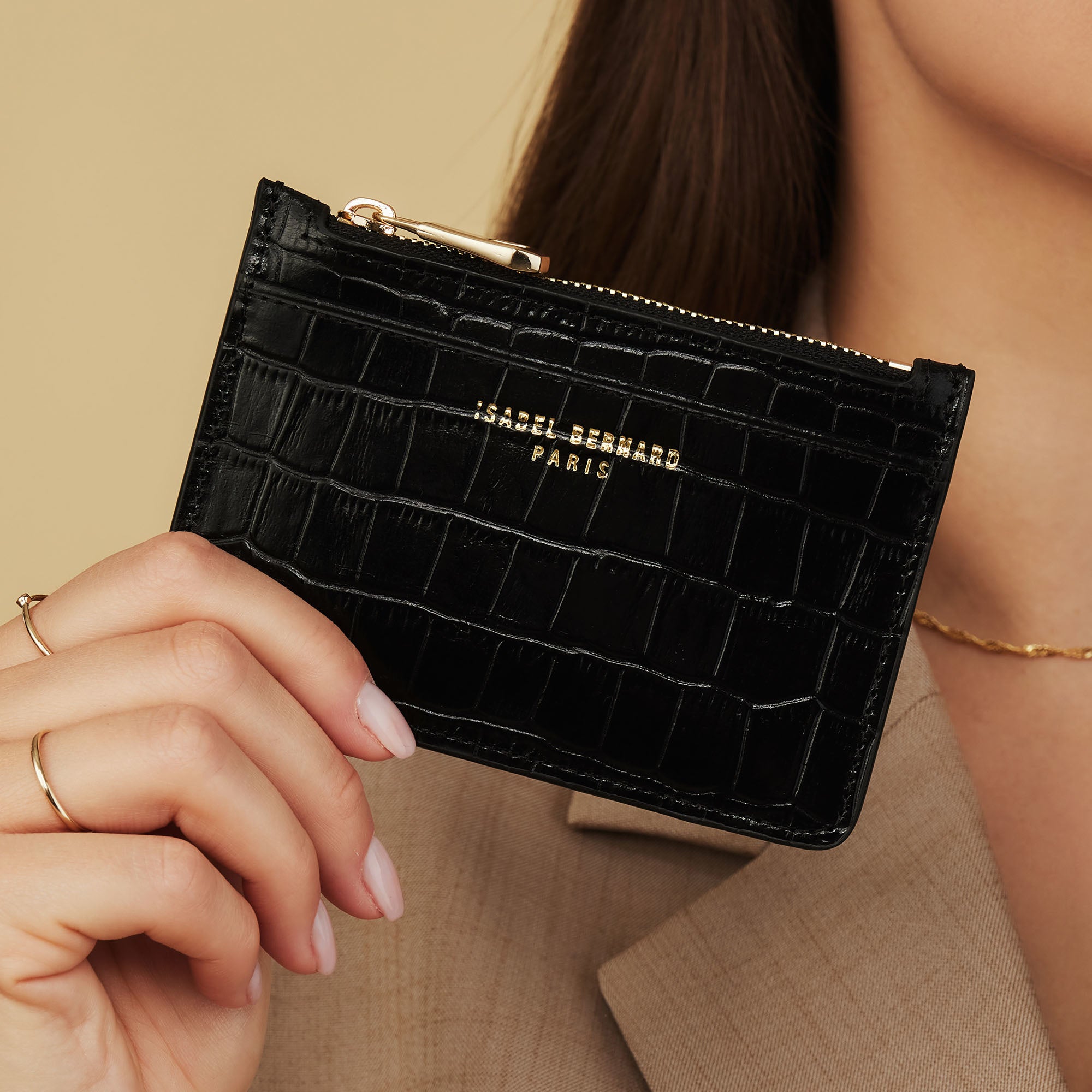 Isabel Crocodile Embossed Black Calfskin Leather Tote Bag & Card Holder Set - Perfect for Work, Travel, and Everyday Luxury Accessories