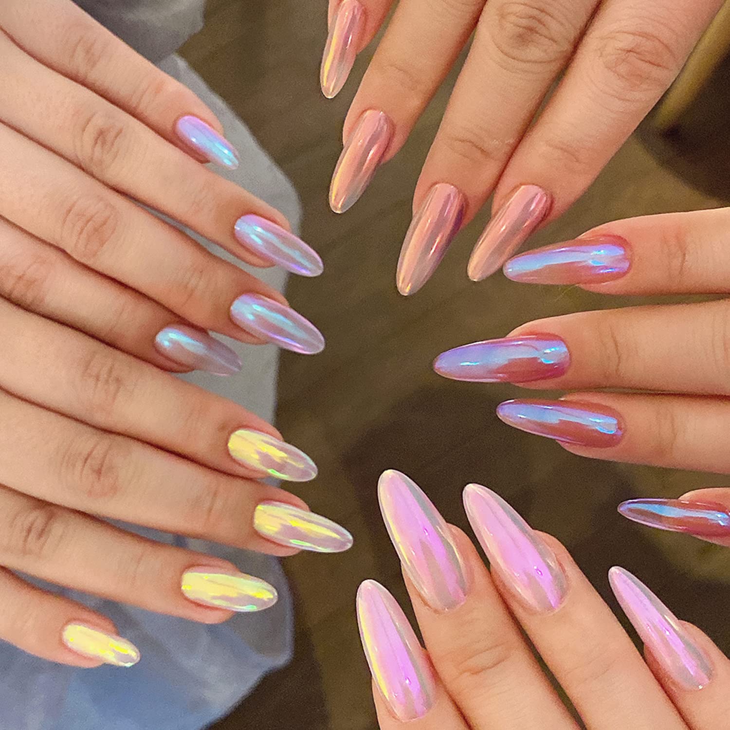 1 Pcs Mermaid Chrome Nail Powder - Holographic Iridescent Unicorn Glitter, Solid Laser Aurora Fairy Dust & Neon Pearl Pigment for DIY Nail Art | Perfect for Manicures, Pedicures & Nail Decoration (Yellow JH-08)