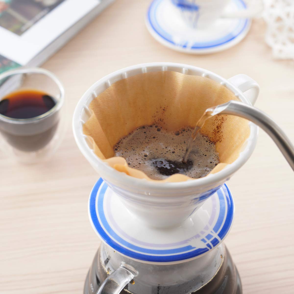 BLUE BREW Ceramic Pour Over Coffee Dripper - Size 02 Cone Coffee Maker for 1-4 Cups | Manual Brewing System | Dishwasher Safe | Perfect for Home, Office, Travel & Camping | Slow Drip Coffee Accessories (BB1002) | Ideal for Specialty Coffee Lovers & Baristas