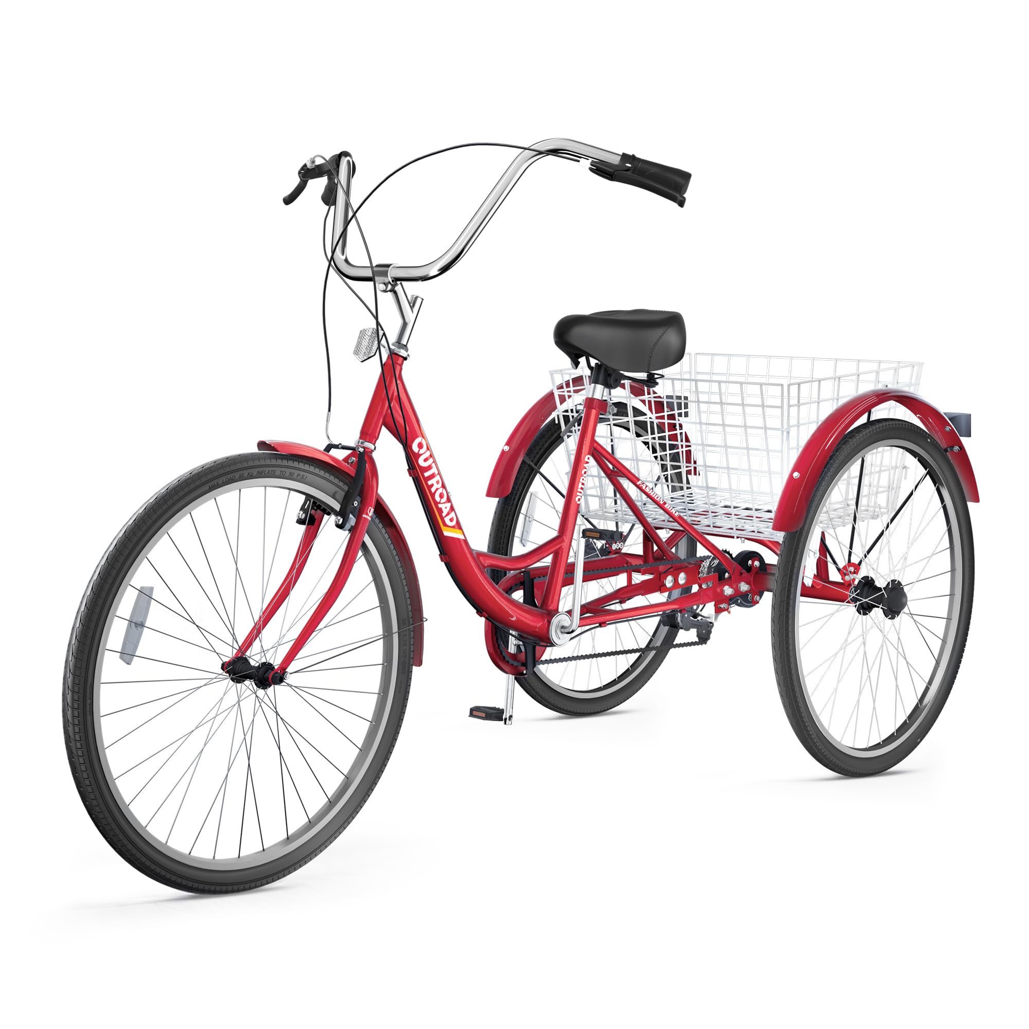 7 Speed Adult Tricycle - 24/26 Inch 3 Wheel Bike with Large Basket - Comfortable Cruiser Bike for Women, Men & Seniors - Perfect for Outdoor Riding, Grocery Shopping, Recreation & Picnics