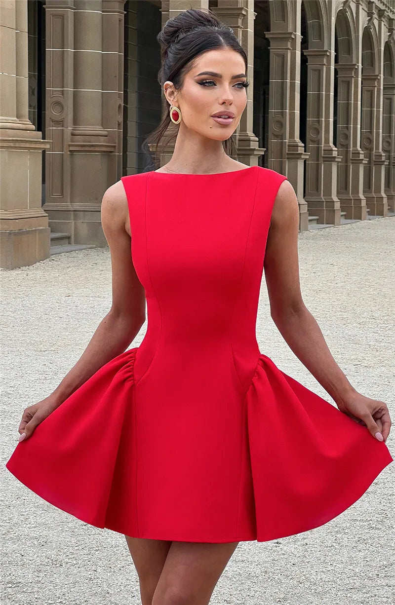 Sexy Backless High Waist A-Line Mini Dress for Women - Elegant Solid O-Neck Bodycon Club Party Dress | Perfect for Night Out, Date Night, Cocktail Party & Special Occasions