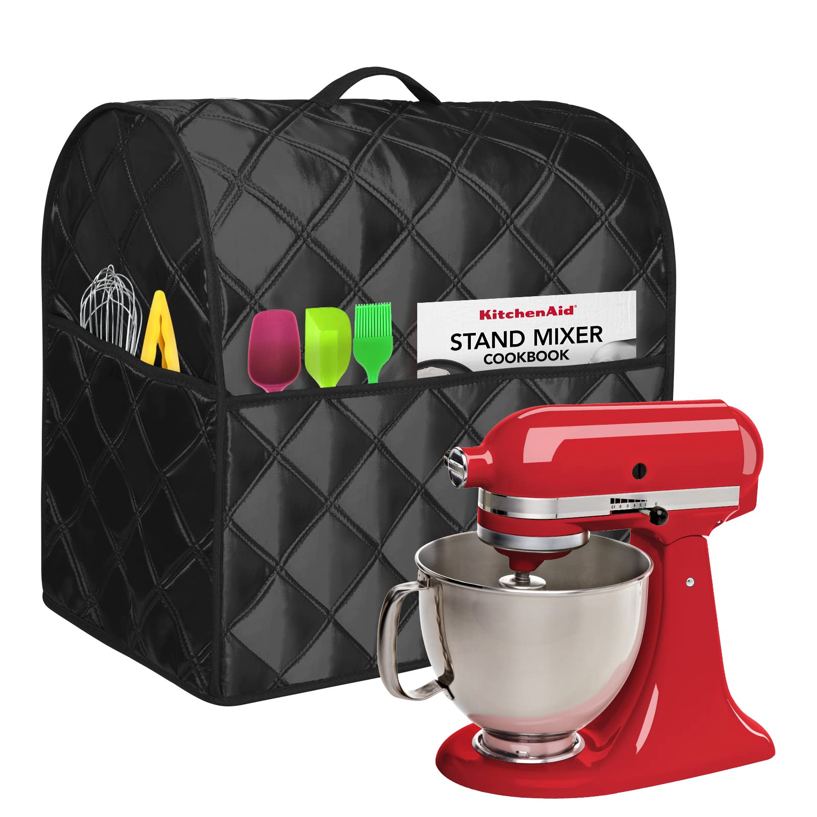 Premium Stand Mixer Cover for KitchenAid Mixers - Soft, Fine Fabric with Pockets for Accessories (Fits Tilt Head 4.5-5 Quart, Black) - Perfect for Kitchen Storage & Countertop Protection