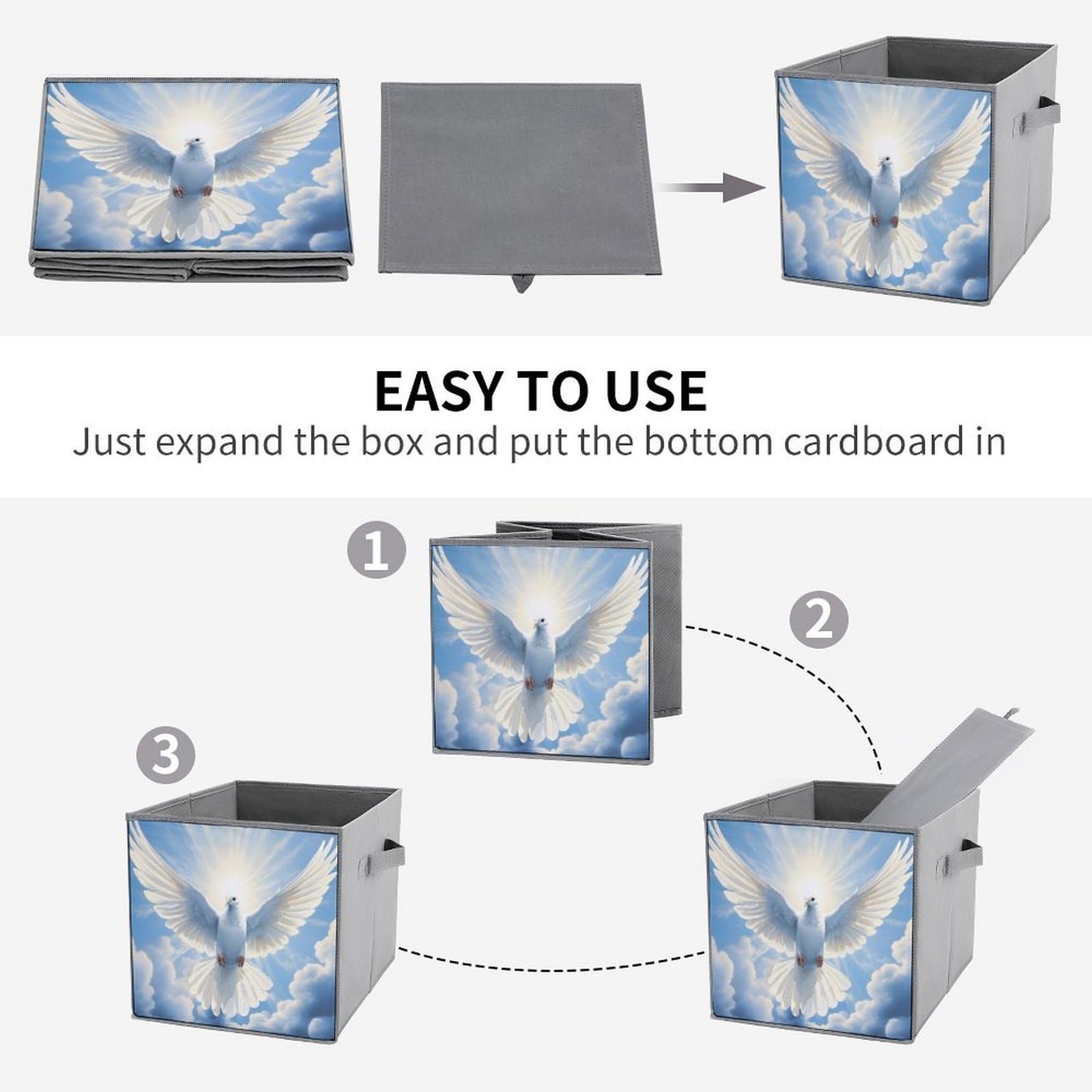 White Dove Foldable Storage Cubes Organizers - 6 Pack Square Storage Baskets with Handles for Closet, Nursery, Office & Home Organization | Space Saving Storage Solutions
