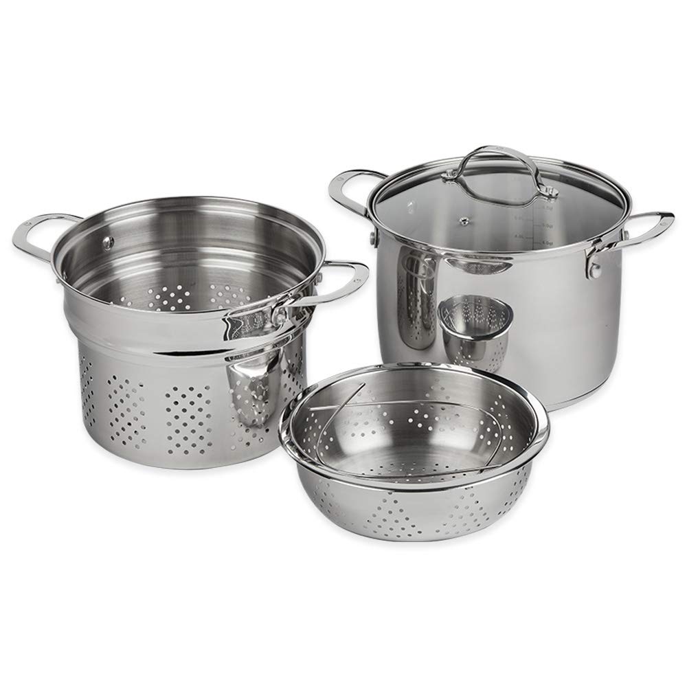 Swiss Diamond 3-in-1 Stainless Steel Cookware Set – 7.6 Quart Stock Pot, Cooking Pot & Pasta Pot with Strainer, Vegetable Steamer Basket & Lid – Oven Safe, Dishwasher Safe with Stay-Cool Handles – Perfect for Soups, Stews & Pasta Cooking