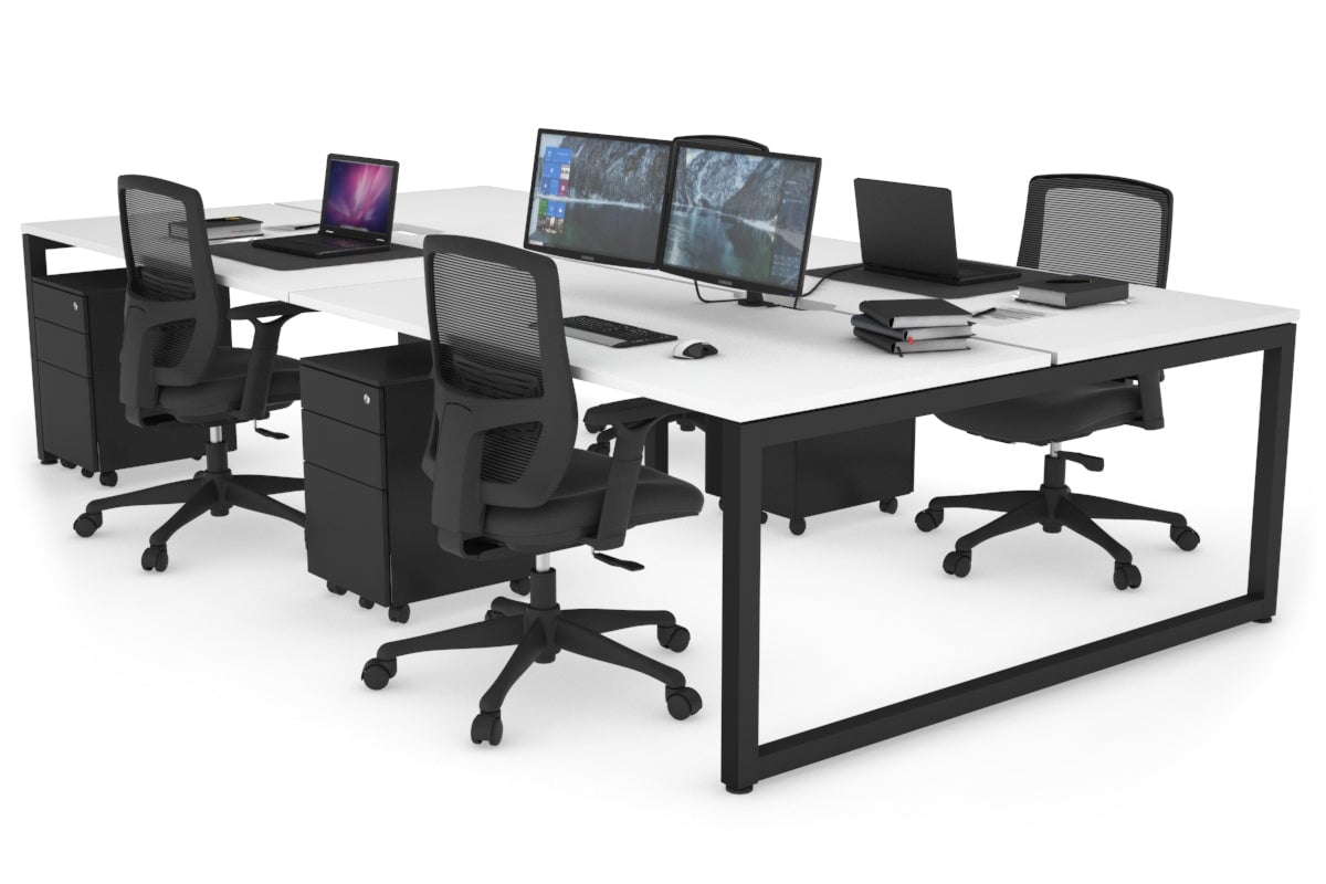 Quadro Loop Legs 4 Person Office Workstation - 1800L x 800W with Cable Management Scallop - Ideal for Collaborative Workspaces & Open Office Environments