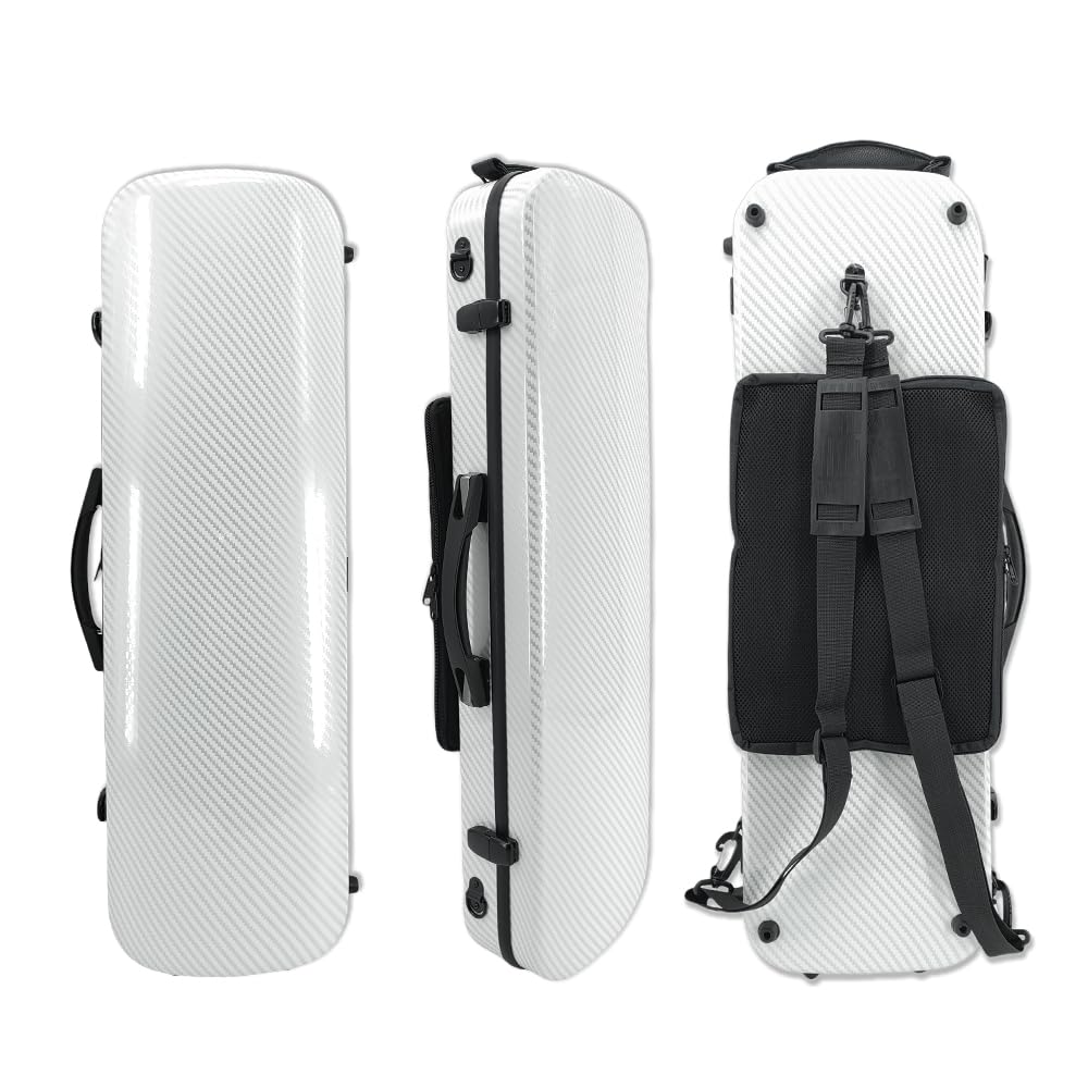 4/4 Carbon Fiber Violin Case with Music Sheet Pocket - Durable & Lightweight Black/White Violin Box for Professional Musicians & Students - Perfect for Travel, Performances & Storage