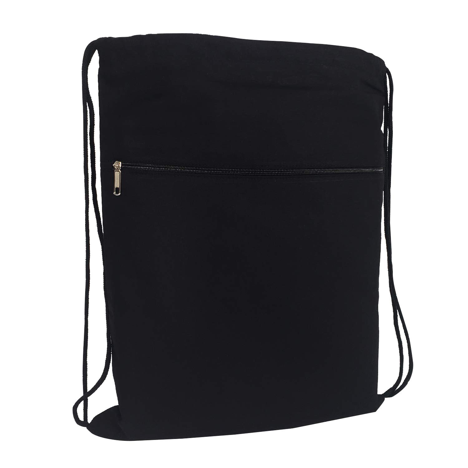 Premium Cotton Canvas Drawstring Backpack with Zippered Front Pocket - Lightweight Cinch Sack for Gym, Hiking, Travel & School - Unisex Sport Bag for Men, Women & Kids (Black, 3-Pack) - Perfect for Sports, Outdoor Activities & Daily Commute