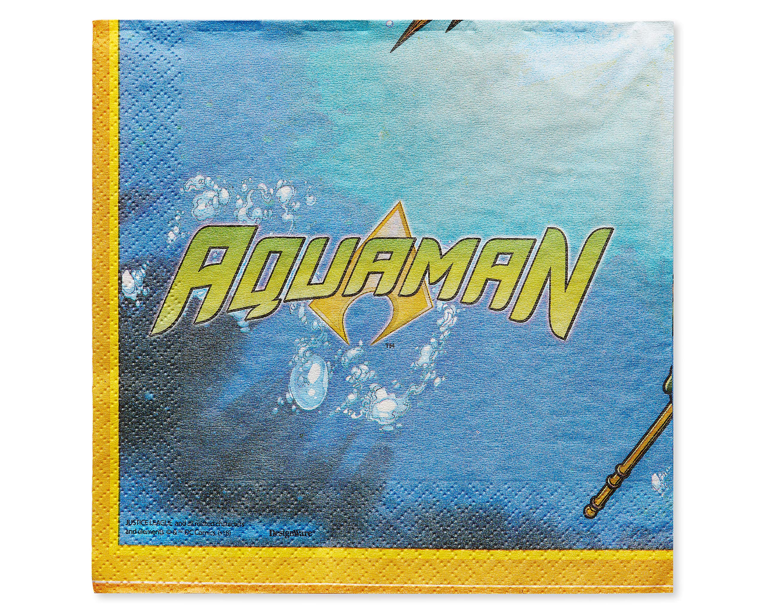 Aquaman Themed Lunch Napkins - 16 Count, Superhero Party Supplies for Kids Birthday, Movie Night, and Themed Events - Perfect for Comic Book Fans and DC Lovers