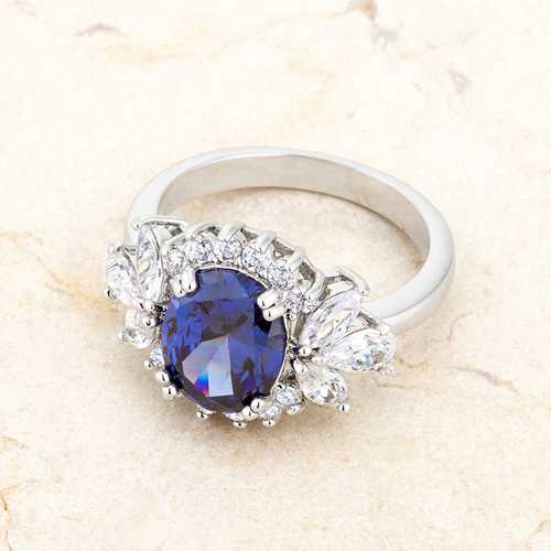 Krizia 4.2 Carat Tanzanite Cubic Zirconia Rhodium Plated Classic Ring for Women - Perfect for Weddings, Anniversaries & Special Occasions