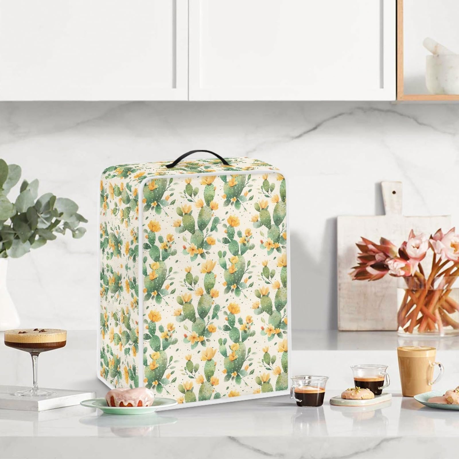 GLENLCWE Cactus Floral Dust Cover for Coffee Maker - Summer Style Washable & Foldable Protective Cover for Coffee Machine, Stand Mixer, Juicer | Perfect for Kitchen Countertop, Office, and Home Use