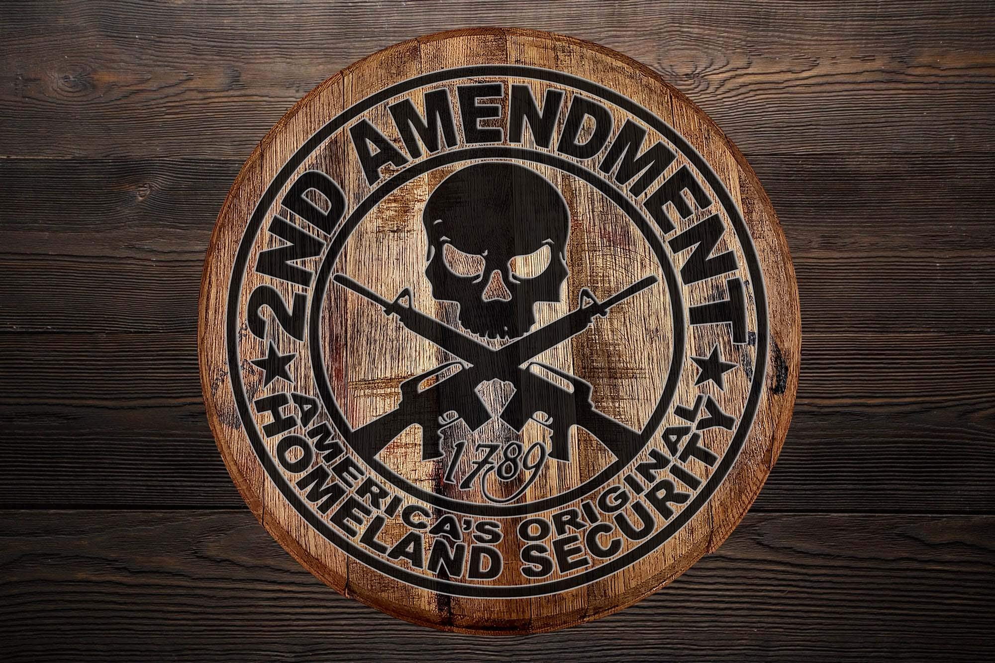 Whiskey Barrel Head 2nd Amendment Wall Decor - Rustic American Flag Bar Sign for Man Cave, Home Bar & Pub - Patriotic Room Accessories for Whiskey Lovers & Gun Enthusiasts