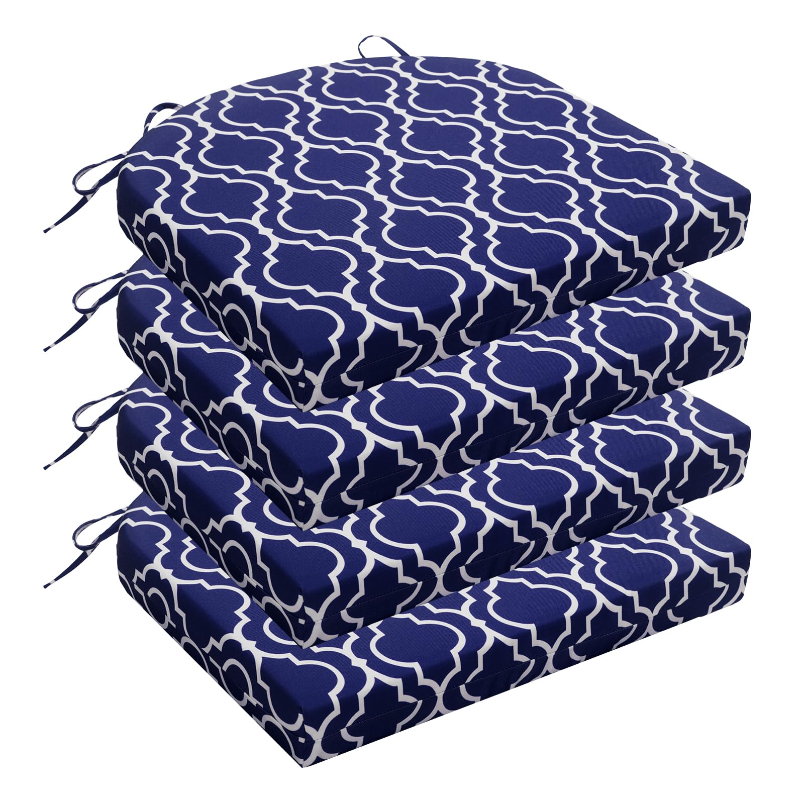 Outdoor Chair Cushions for Patio Furniture - Water Resistant Round Corner Seat Cushions Set of 4 (17