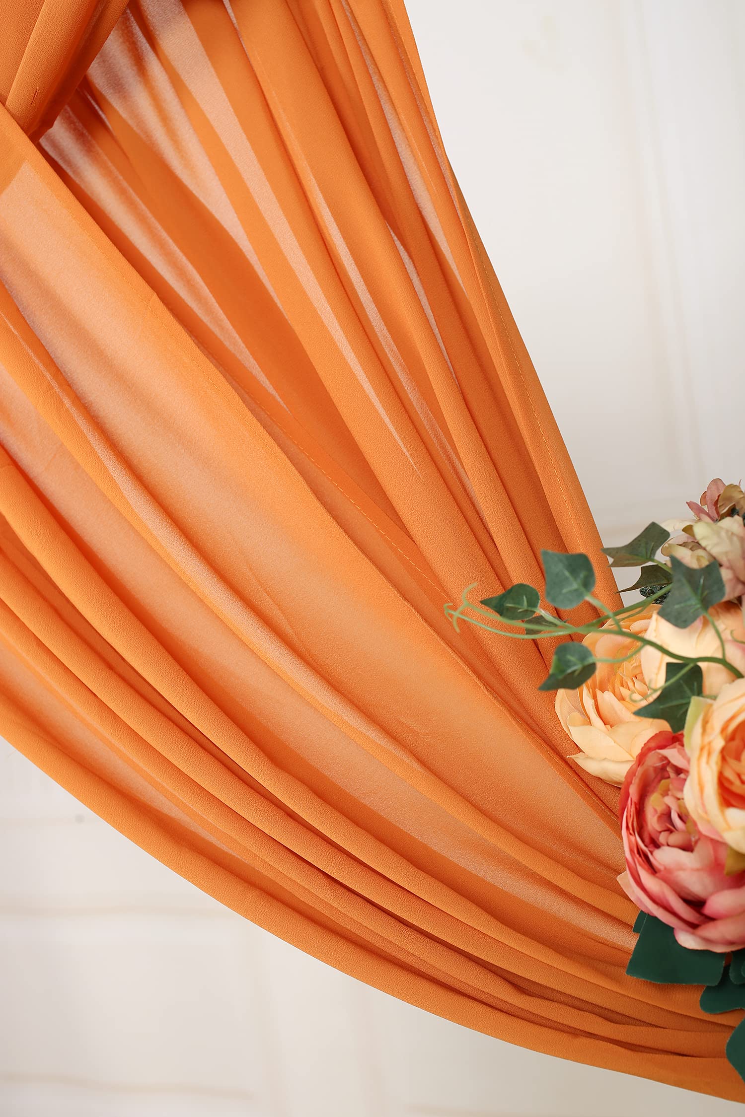 SHERWAY 2 Panels Chiffon Wedding Arch Drapes - Orange Sheer Fabric Curtains for Wedding Ceremony Backdrop, Party Decor, Reception Swag (27