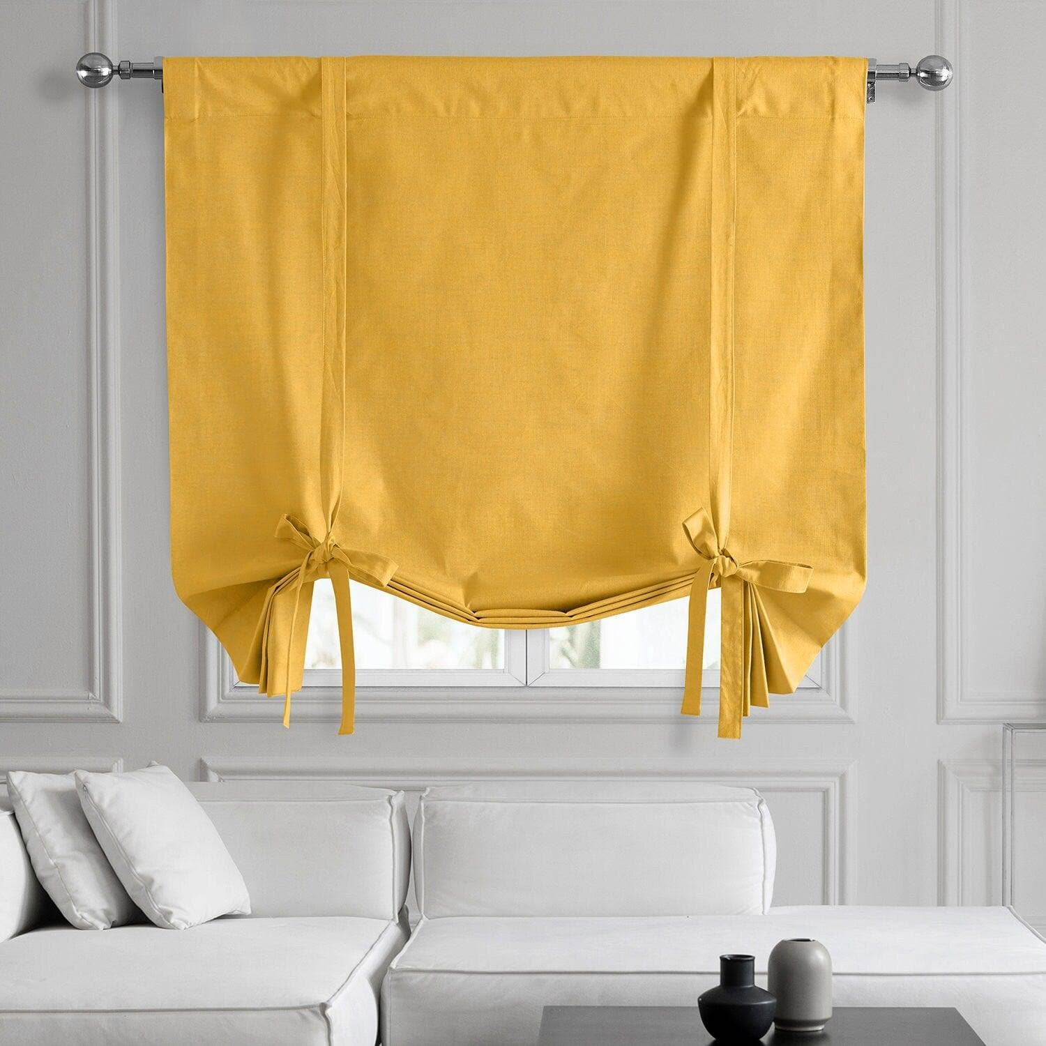 Ochre Dune Textured Solid Cotton Blackout Window Shade - Room Darkening Tie-Up Curtain for Bedroom, Living Room & Nursery