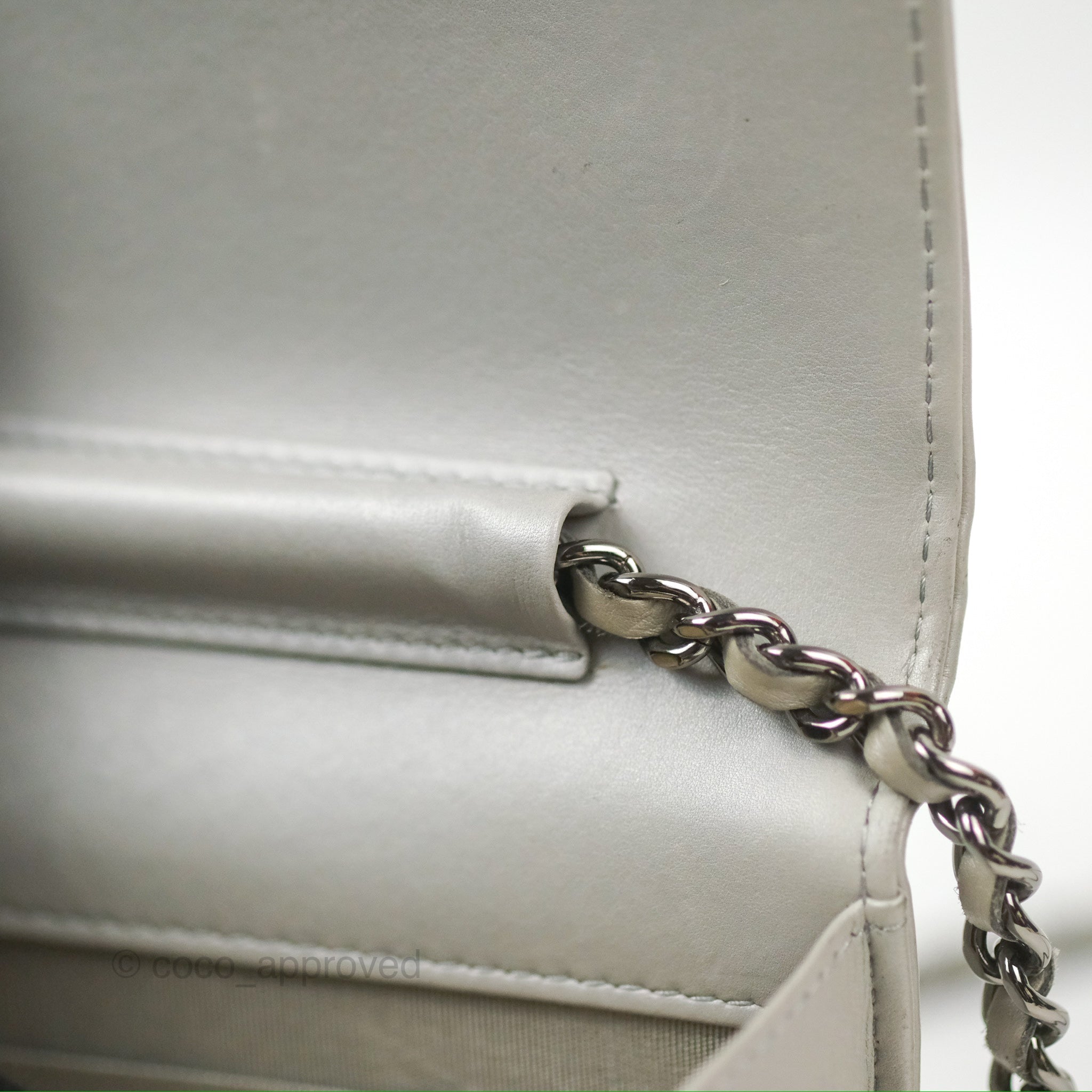 Chanel Chevron Boy Wallet on Chain WOC in Grey Lambskin with Gun Metal Hardware - Luxury Crossbody Bag for Women, Perfect for Evening Events & Daily Use