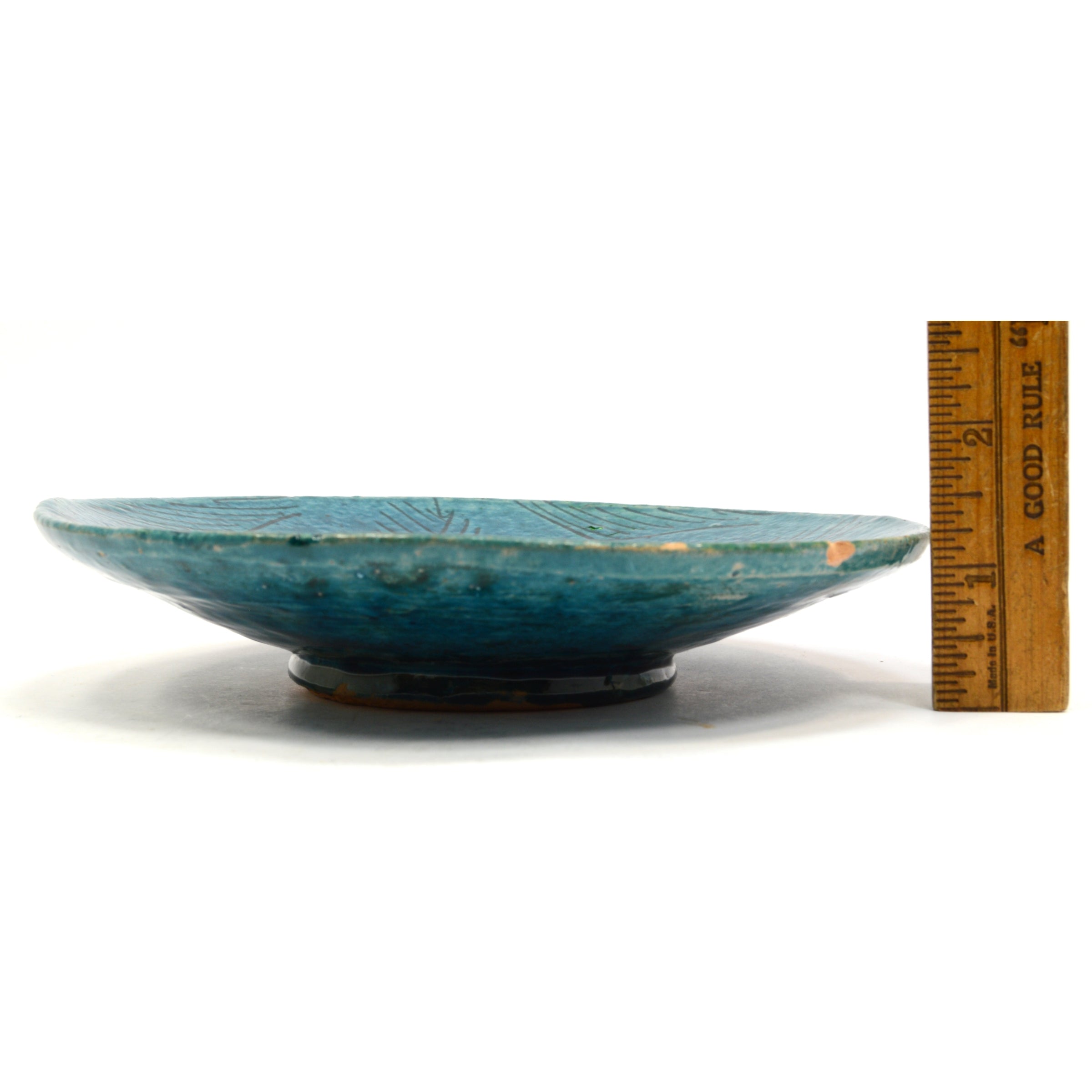 Antique Persian Glazed Pottery Plate - 6 13/16 Inch Turquoise Ceramic Dish, 12th-14th Century - Perfect for Home Decor, Collectibles & Gift Giving
