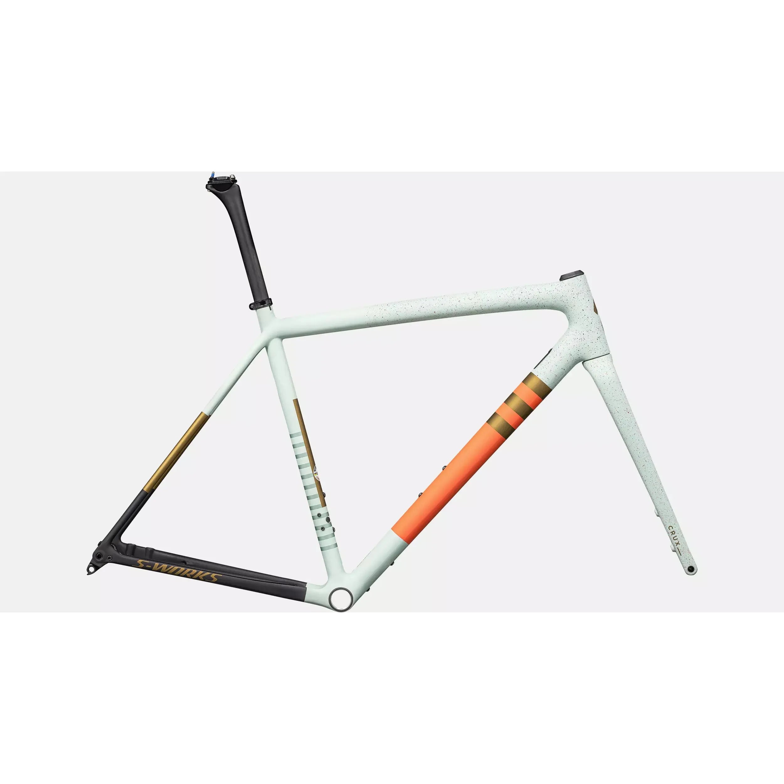 Specialized S-Works Crux Frameset - Lightweight Carbon Gravel Bike Frame | Gloss White Sage/Cactus Bloom/Midnight Shadow Speckle Finish | Perfect for Cyclocross, Adventure Riding & Off-Road Biking