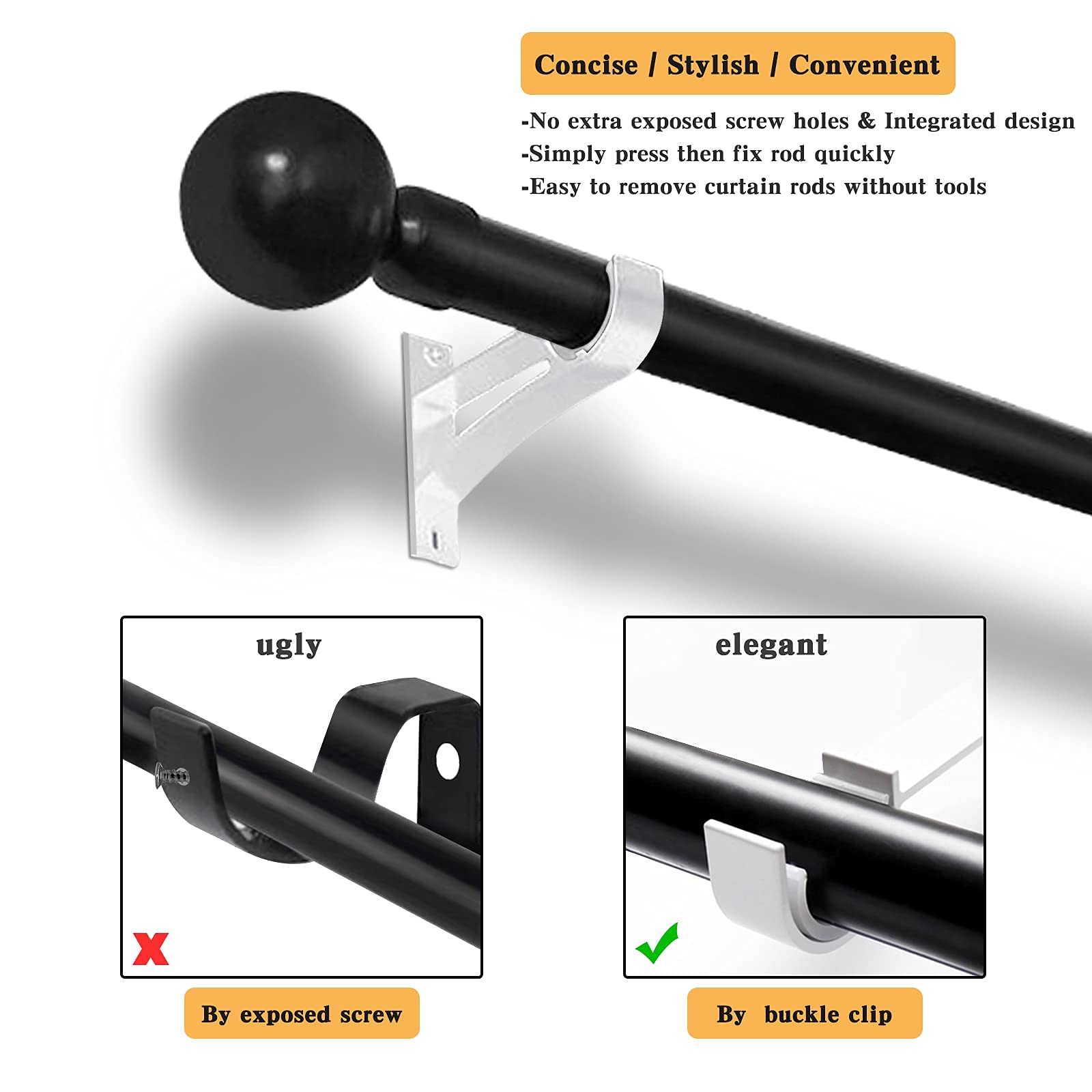 Heavy Duty White Curtain Brackets - 1 Inch Single Hole Curtain Rod Holders - 2 Pack for Living Room, Bedroom & Window Treatments