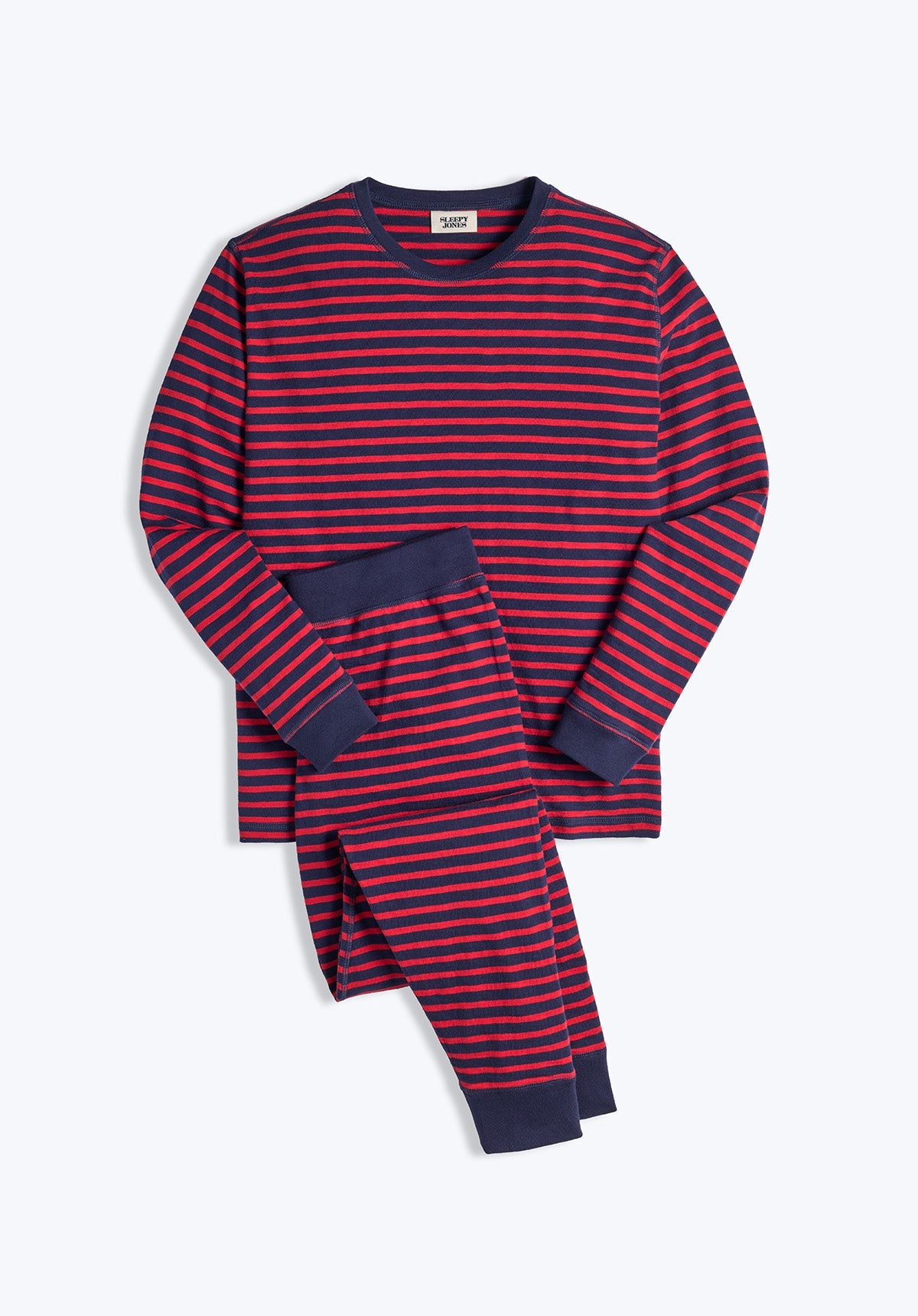 Stylish Helen Navy & Red Stripe Slub Jersey Lounge Set - Soft Comfortable Outfit for Women, Perfect for Home Relaxation, Yoga & Casual Wear