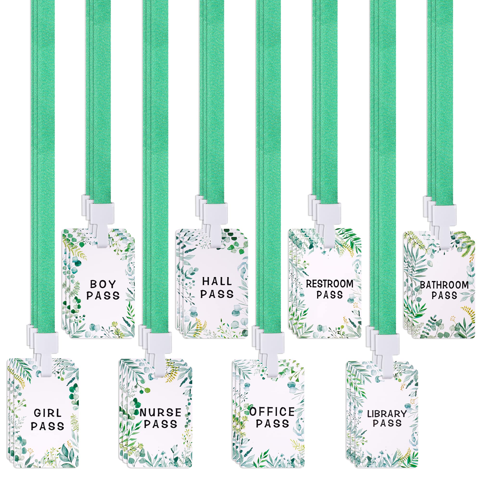 48pc Eucalyptus Hall Pass Lanyards Set for School - Nurse, Restroom, Office, Library Accessories