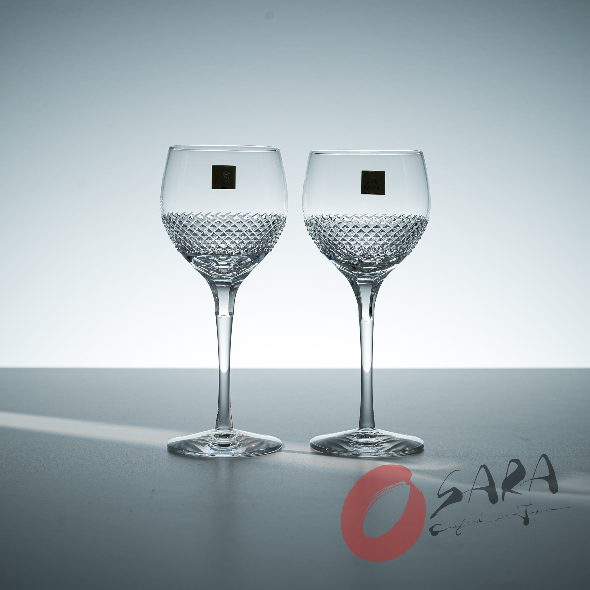 KAGAMI Handmade Japanese Crystal Wine Glasses Set of 2 - 250ml Elegant Stemware for Red Wine, White Wine & Champagne - Perfect for Weddings, Anniversaries & Fine Dining