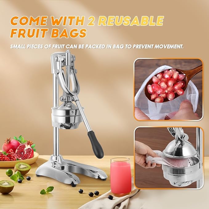 ONTRIP Stainless Steel Manual Citrus Juicer - Professional Orange Lemon Squeezer, Hand Press Juice Maker for Pomegranate & Fruits - Perfect for Fresh Juice Bars, Home Kitchens & Healthy Breakfasts