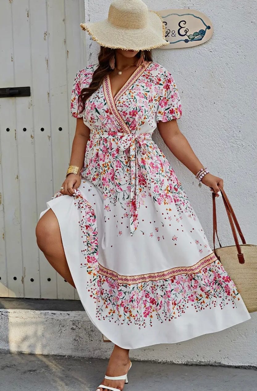 Floral Print Wrap Belt Ruffle Dress for Women - Elegant Plus Size Summer Dress for Weddings, Parties & Date Nights