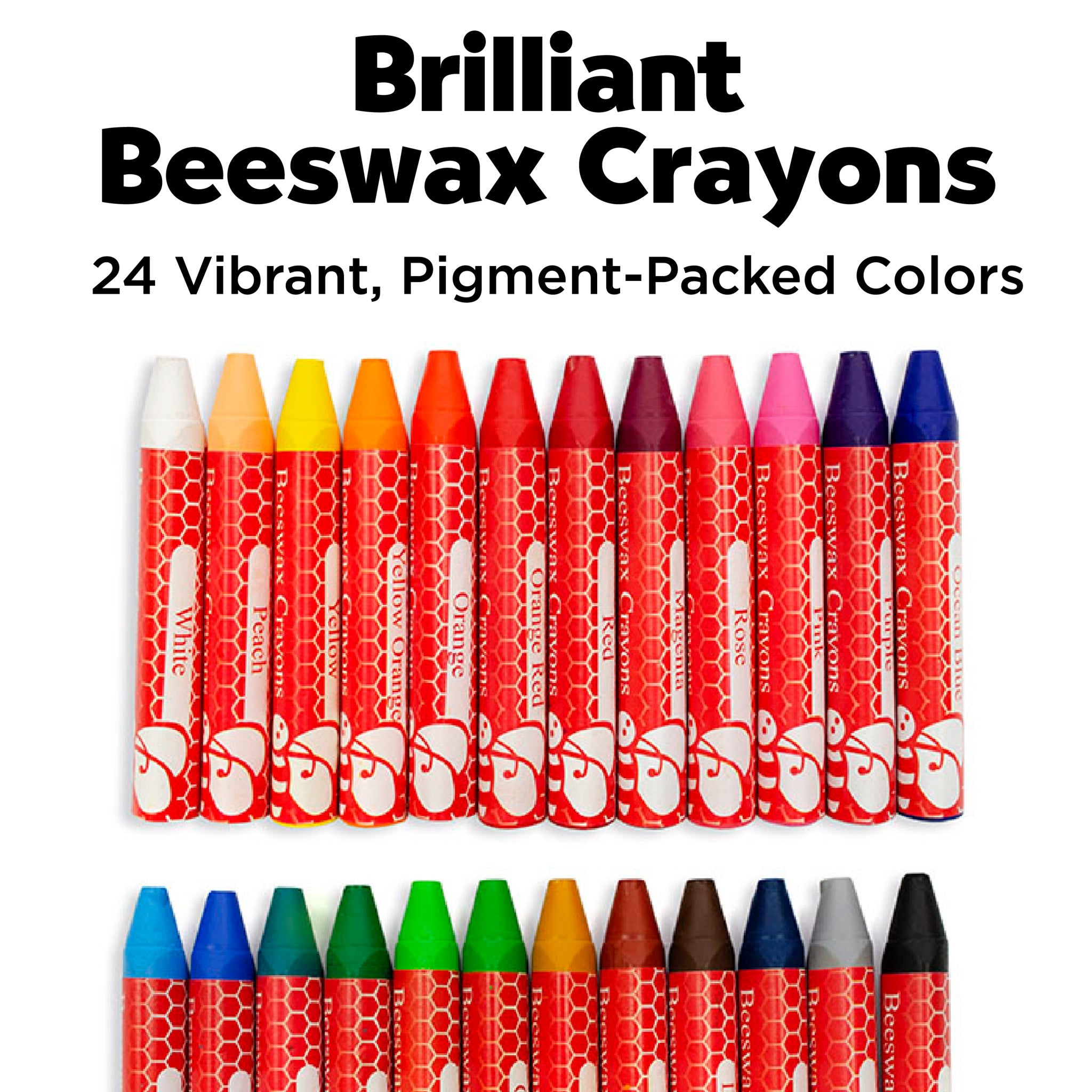 24 Vibrant Beeswax Crayons Set with Storage Case - Non-Toxic Art Supplies for Kids, Perfect for Classroom, Home & Travel Drawing Activities