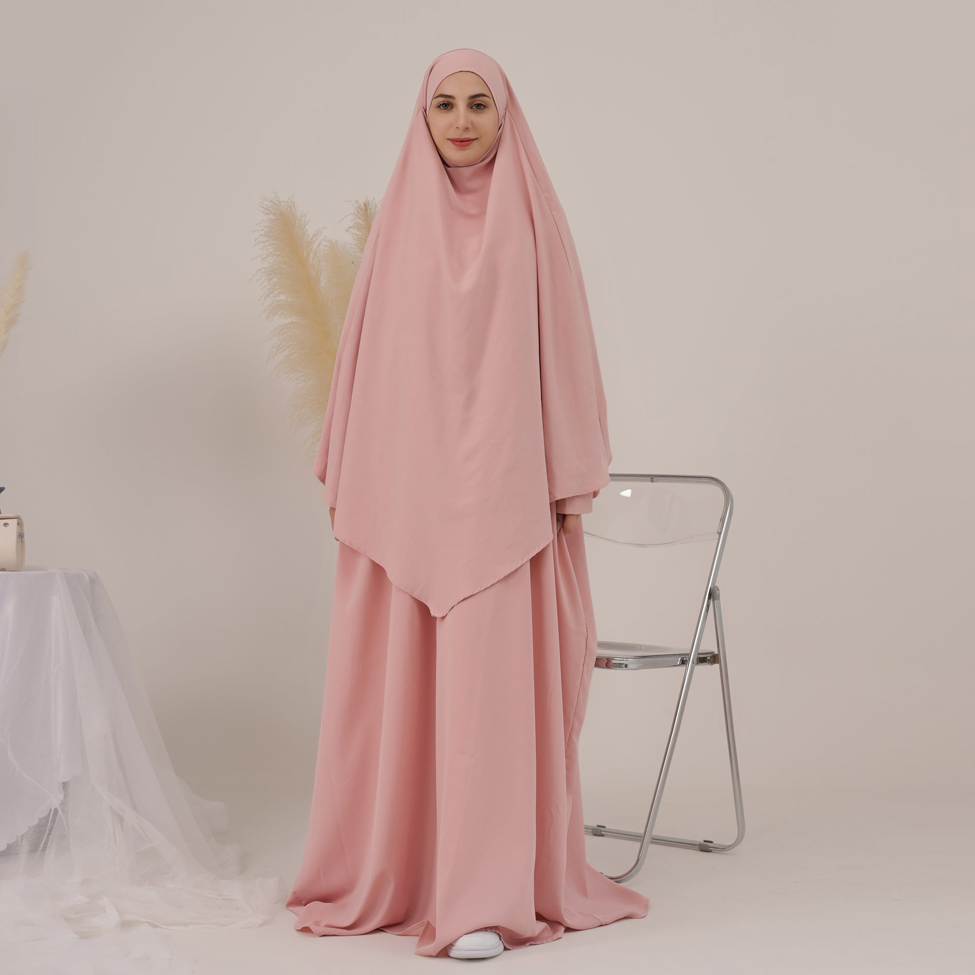 Amira Abaya Set - Pink Coral | Modest Islamic Dress for Women | Perfect for Prayer, Eid, and Special Occasions