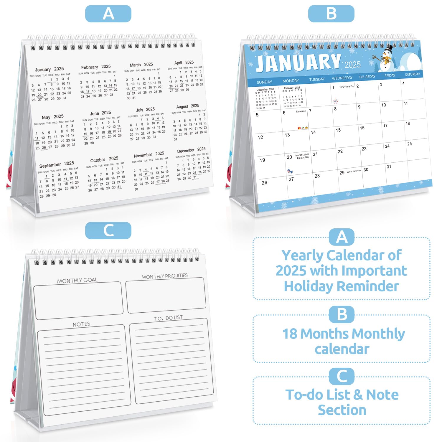 SKYDUE 2025-2026 20-Month Desk Calendar (Nov 2024 - Jun 2026) with Planner Stickers | 8.5