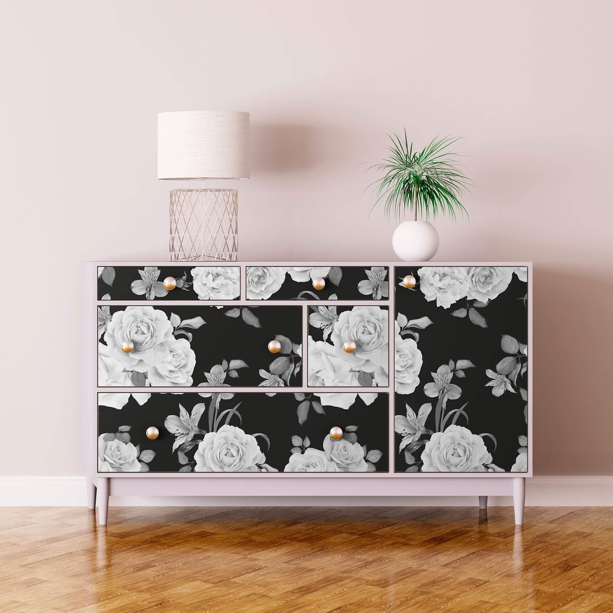 Black and White Floral Peel and Stick Removable Wallpaper - Self-Adhesive Decorative Wall Covering for Bedroom, Living Room, Kitchen - Easy to Install & Remove - Pattern 9335