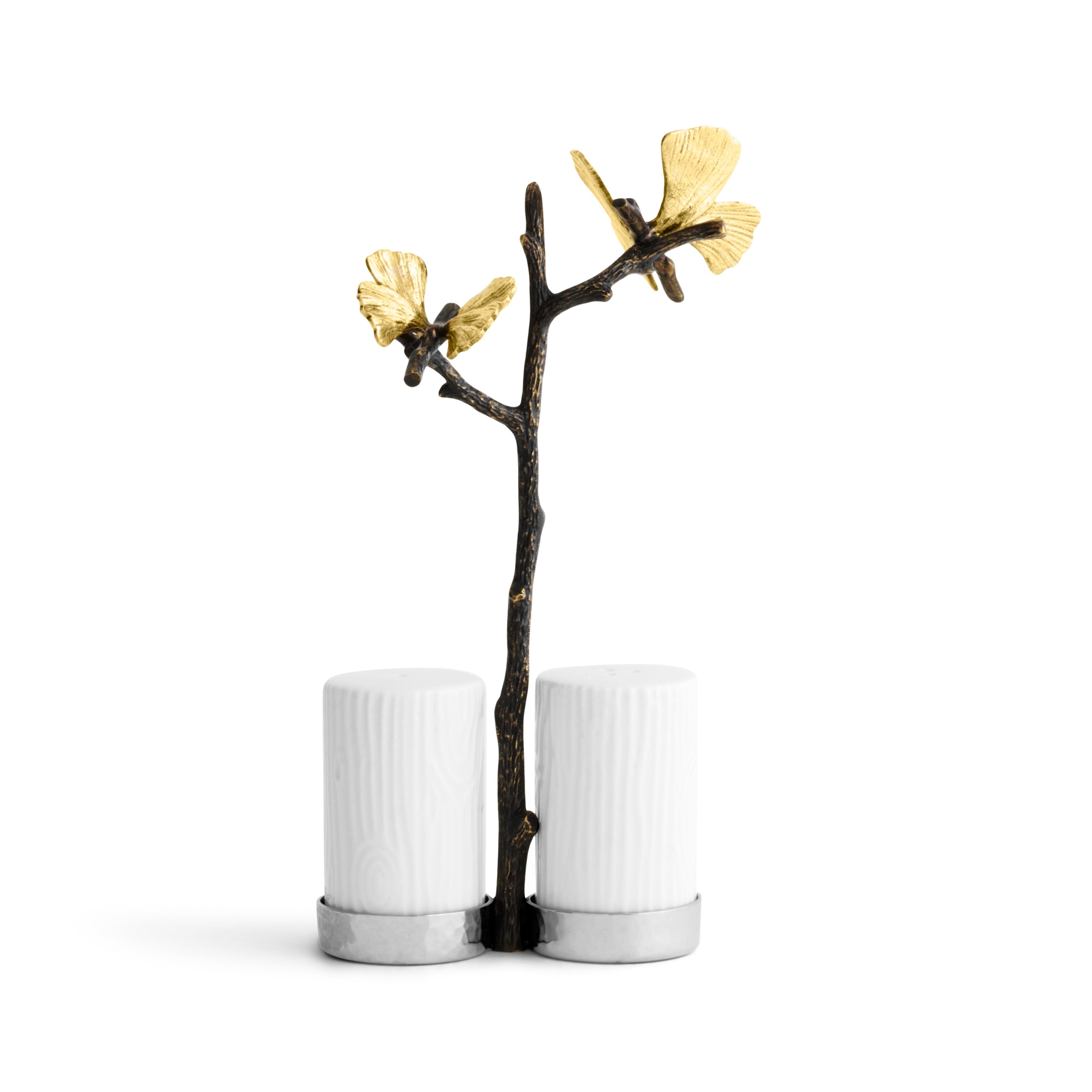 Elegant Butterfly Ginkgo Salt and Pepper Shaker Set - Stainless Steel Spice Grinders for Kitchen, Dining Table, and Gift Giving