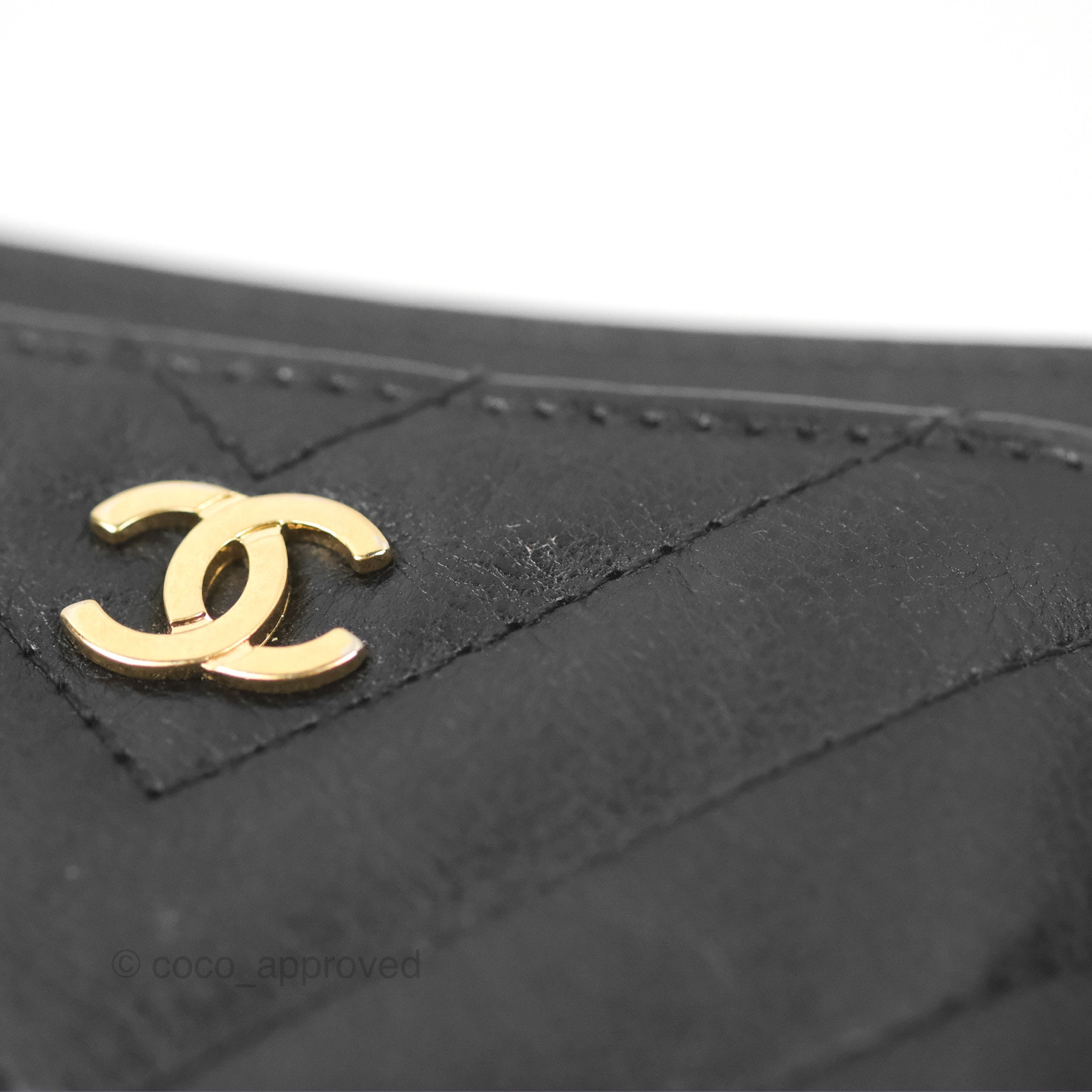 Chanel Classic Flat Card Holder Chevron Black Calfskin Gold Hardware - Luxury Wallet for Women | Perfect for Everyday Use, Travel & Gift Giving