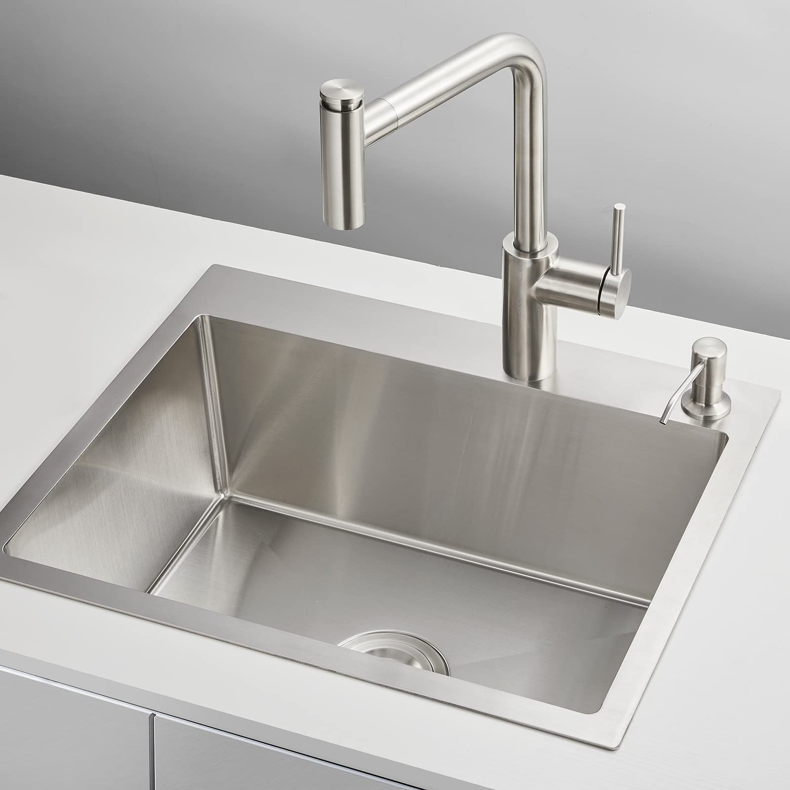 20 Inch Drop-in Kitchen Sink Stainless Steel - Topmount Single Bowl 9-Inch Deep Handmade Overmount Bar Sink with Strainer - Perfect for Modern Kitchens, Restaurants & Bars