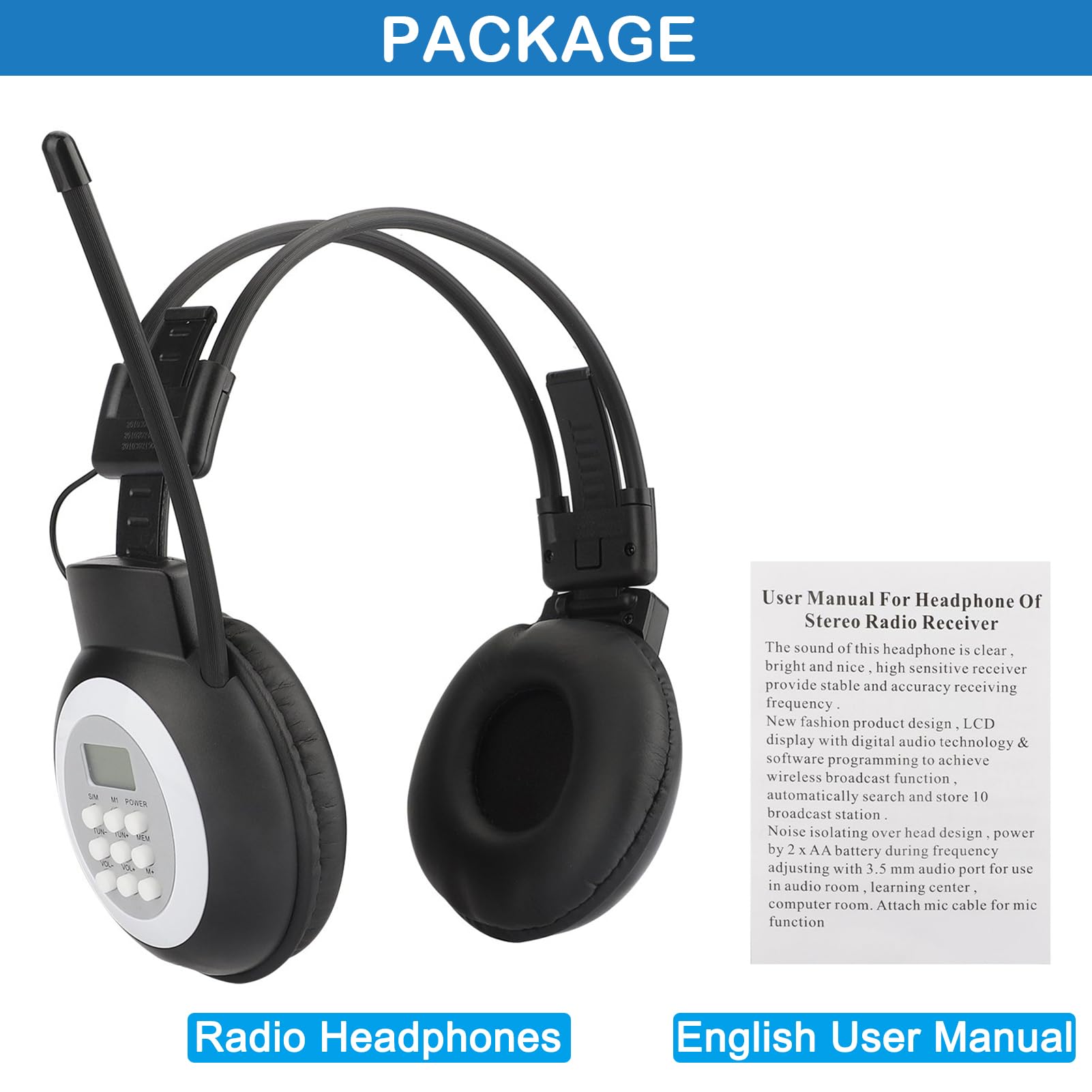ZHIWHIS FM Portable Radio with LCD Display - Stereo Over-Ear Foldable Headphones, Wireless/Wired Walkman for Walking, Running, and Conference Use - Operated by 2 AA Batteries (Model ZWS-308) | Perfect for Outdoor Activities, Commuting, and Office Meetings
