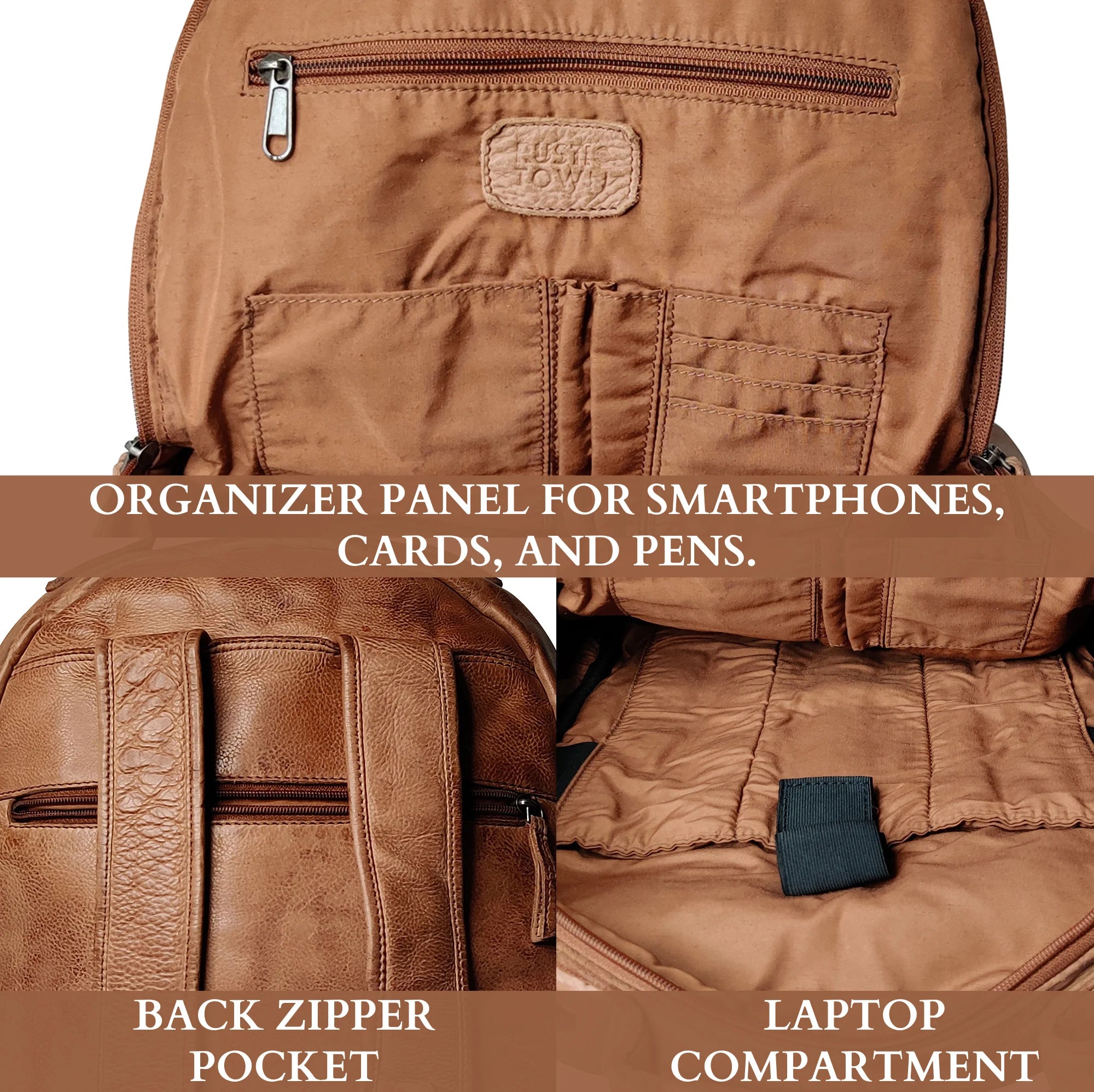 Premium Genuine Leather Laptop Backpack for Women - 15.6 Inch Business Travel Backpack - Stylish Cognac Brown Work Bag - Perfect for Office, Commuting & College