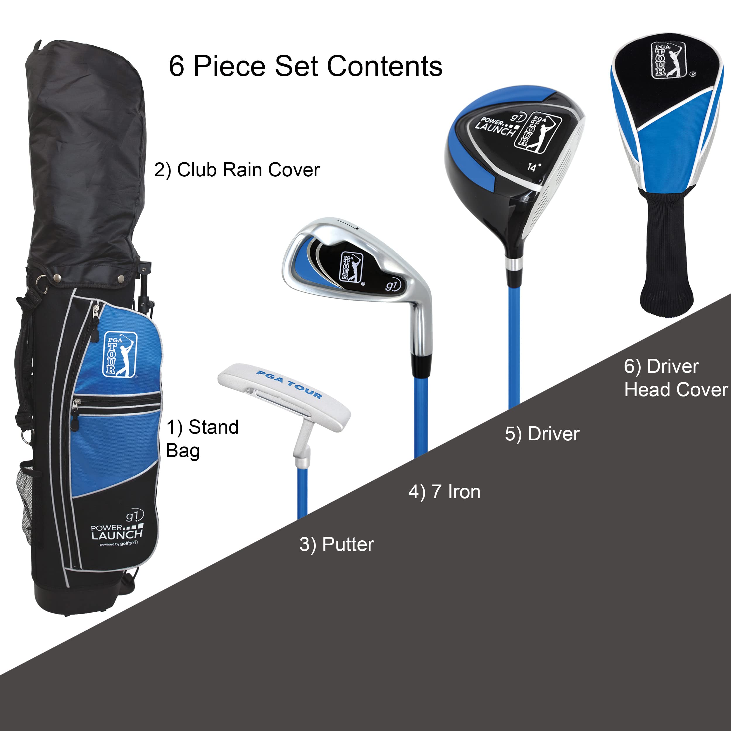 **PGA TOUR Youth Golf Club Set for Kids Ages 8-12 & 12+ – Right & Left Handed Junior Golf Clubs with Lightweight Stand Bag, Mallet Putter, Hybrid & Driver – Perfect for Beginners, Practice & Junior Golf Tournaments**
