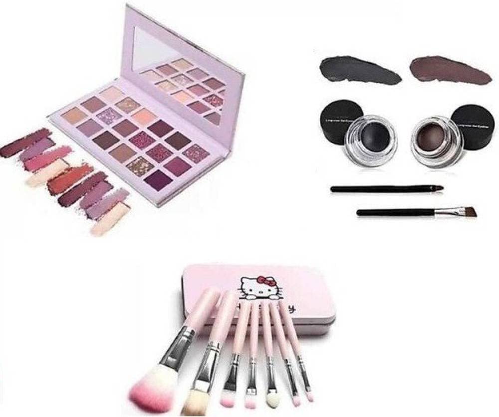 Fozzby Sensational Beauty Edition Nude Eyeshadow Palette & Black Brown Gel Eyeliner Set with 7 Makeup Brushes | Perfect for Everyday Makeup & Professional Looks