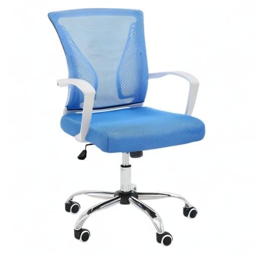 Zuna Mid-Back Office Task Chair - Ergonomic Mesh Back Support Desk Chair with Lumbar Support, White/Blue - Perfect for Home Office and Workspace