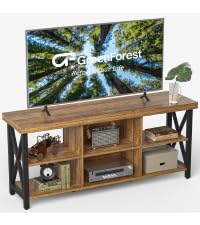 GreenForest 43.3 x 23.6 Inch Large Rustic Farmhouse Coffee Table with Storage Shelf & TV Stand - Holds 65 Inch TVs, Entertainment Center with 6 Storage Cabinets for Living Room (Walnut Finish) - Perfect for Family Gatherings & Movie Nights