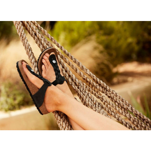 Birkenstock Gizeh Braid Oiled Leather Sandals for Women - Black Comfortable Footbed Sandals | Perfect for Summer, Beach, and Casual Outings