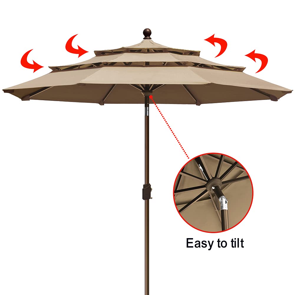 EliteShade 9Ft 3-Tier Patio Umbrella with Ventilation - 10-Year Fade-Resistant Outdoor Market Umbrella in Heather Beige - Perfect for Backyard, Poolside, and Restaurant Outdoor Dining